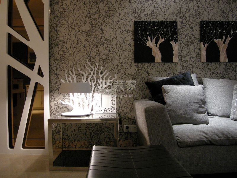 客厅-定慧东里110平简约黑白灰设计方案