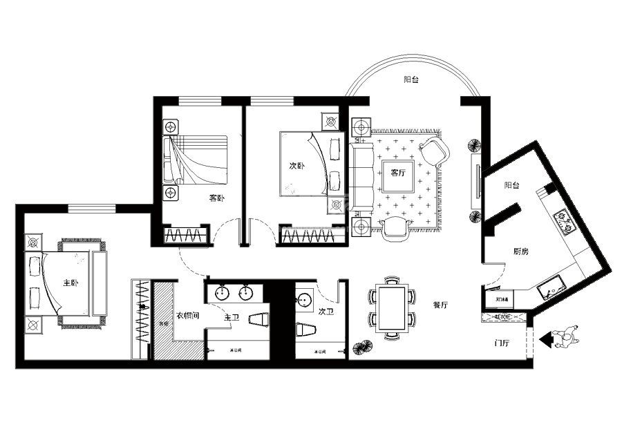 怡景园128平米美式风格设计方案