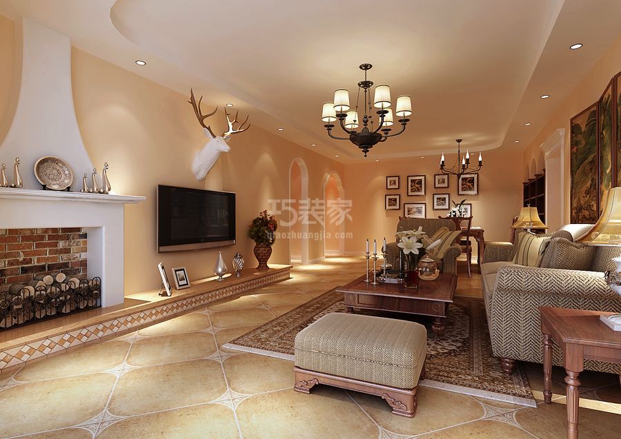 客厅-怡景园128平米美式风格设计方案