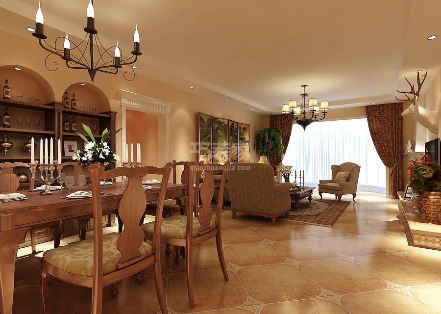 客厅-怡景园128平米美式风格设计方案