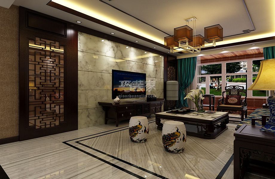 建邦华庭87平新中式风格设计方案