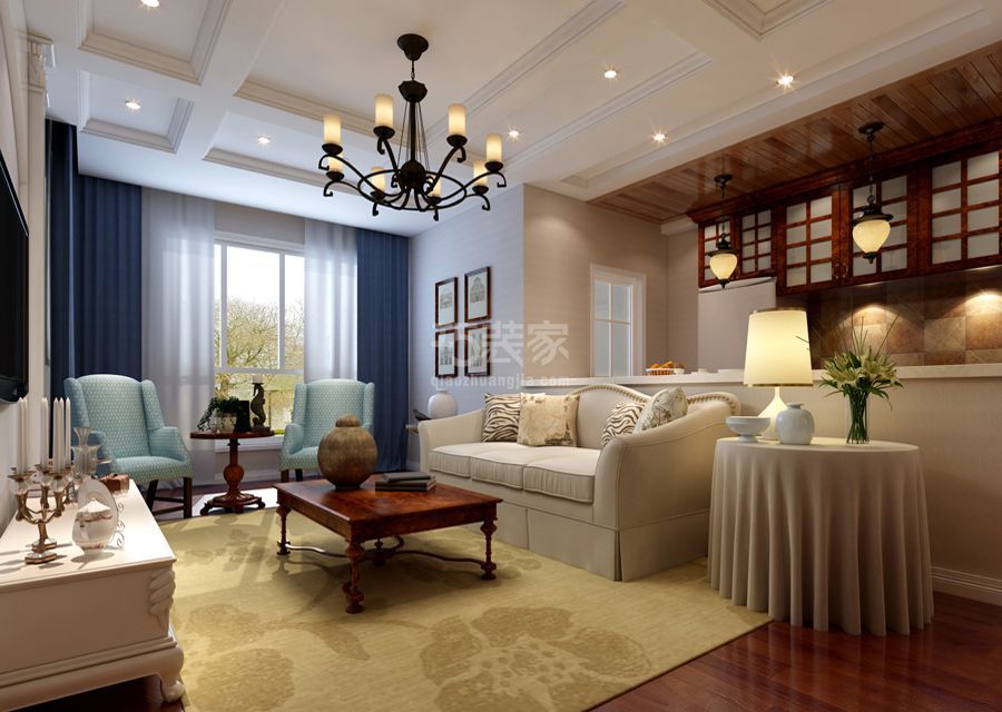 客厅-K2海棠湾92平米美式风格设计说明