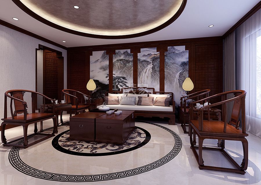 客厅-吉祥花园100平米中式风格设计方案