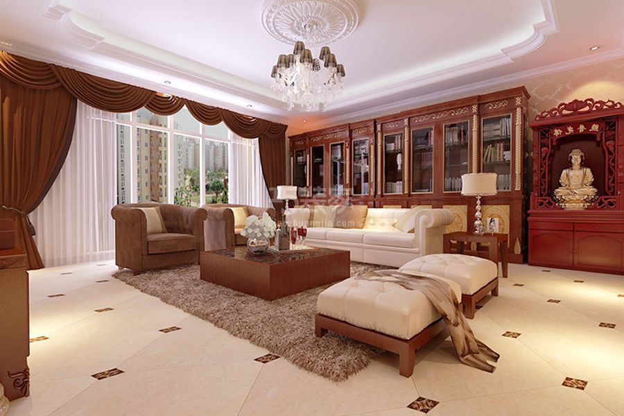 沙发背景-金港国际280平欧式风格设计方案