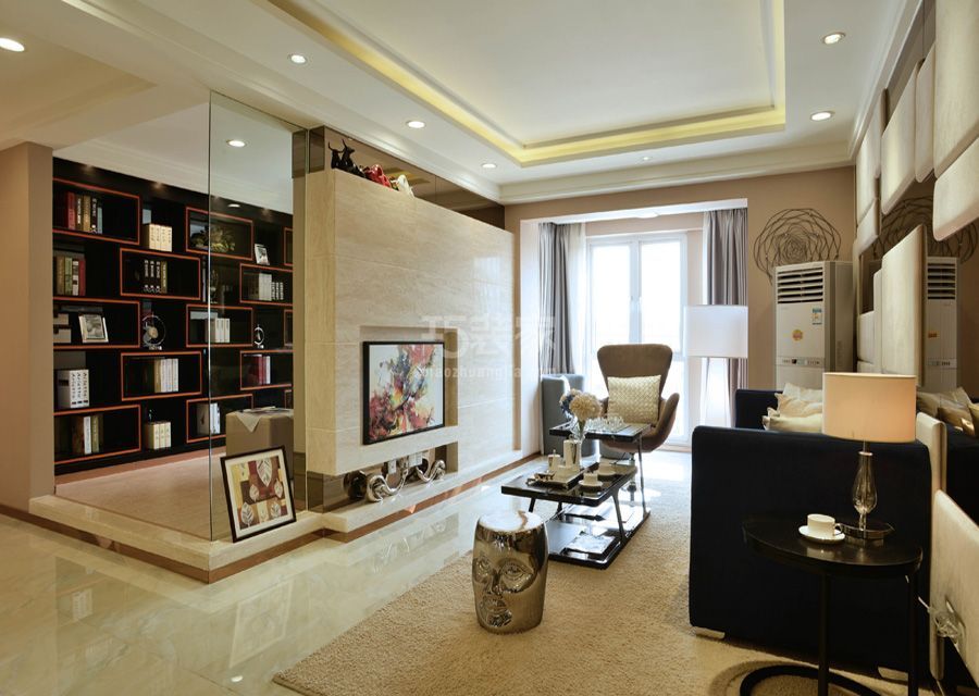 客厅效果图-金地朗悦小区90平米现代简约风格设计方案