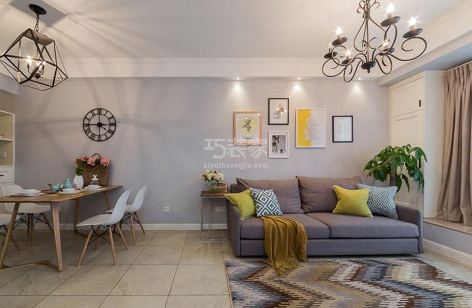 客厅及餐厅-龙山华府90平米混搭风格设计方案