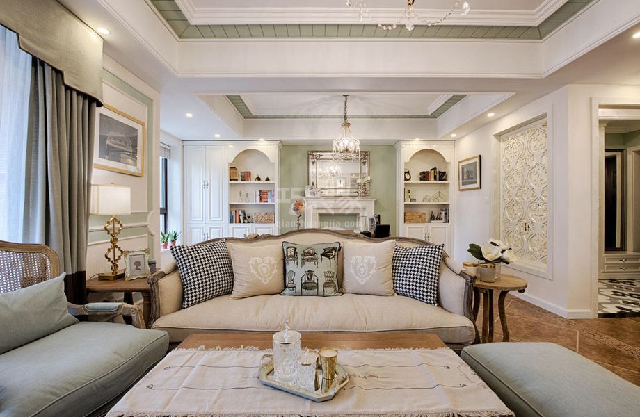 -芥末绿100平混搭风格设计方案