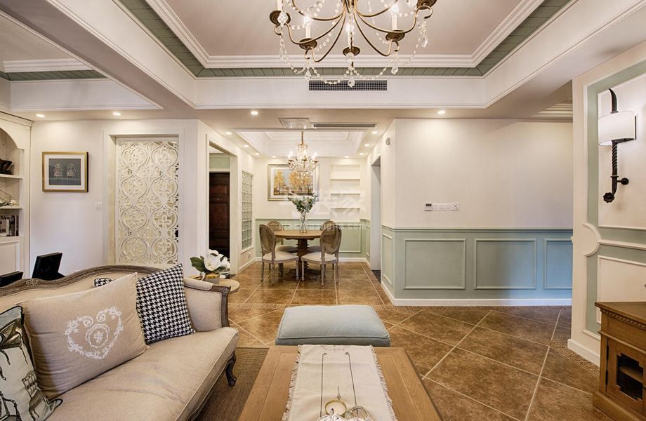 -芥末绿100平混搭风格设计方案