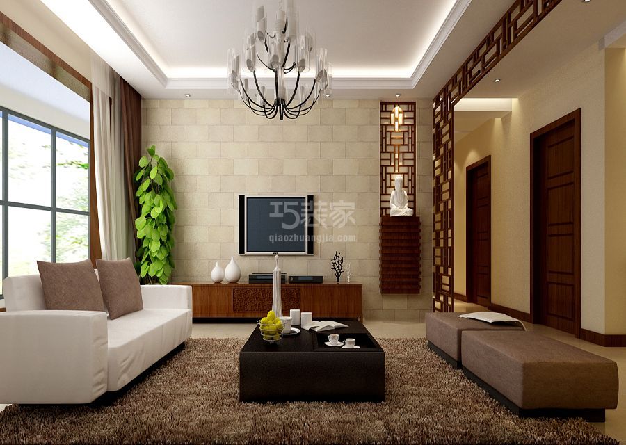 客厅效果图-宝利苑光熙家园小区100平米中式风格设计方案