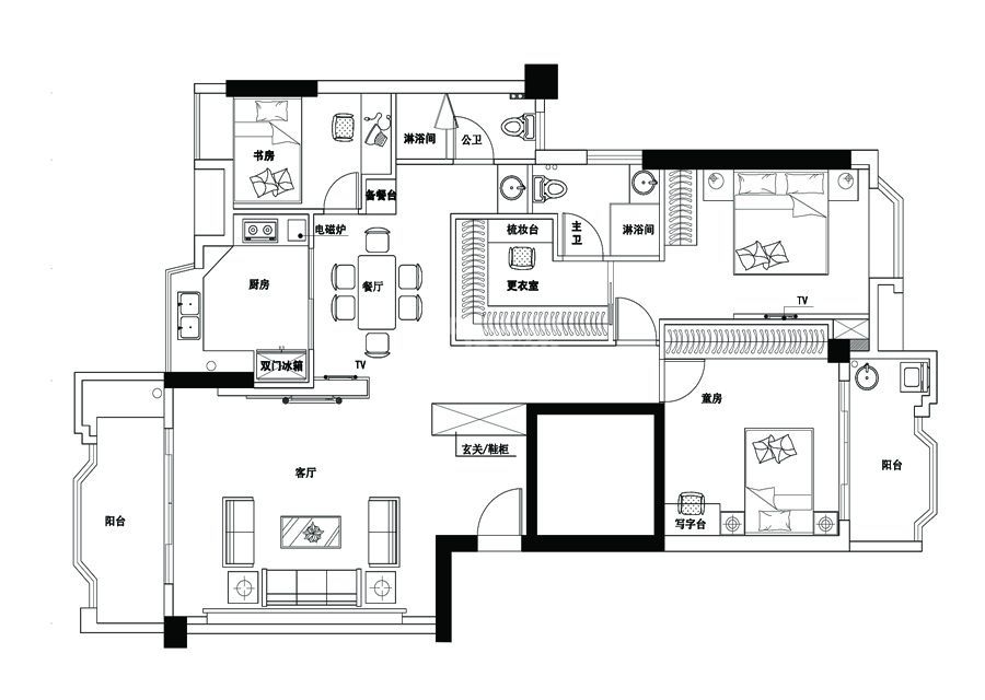 保利茉莉公馆131平米简约风格设计方案