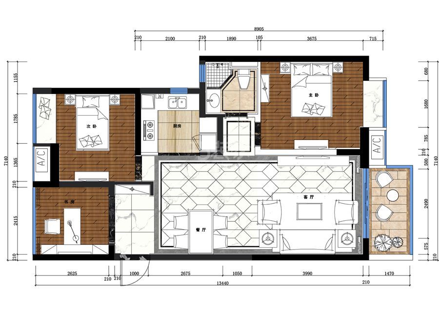 天通北苑103平米新古典风格设计方案