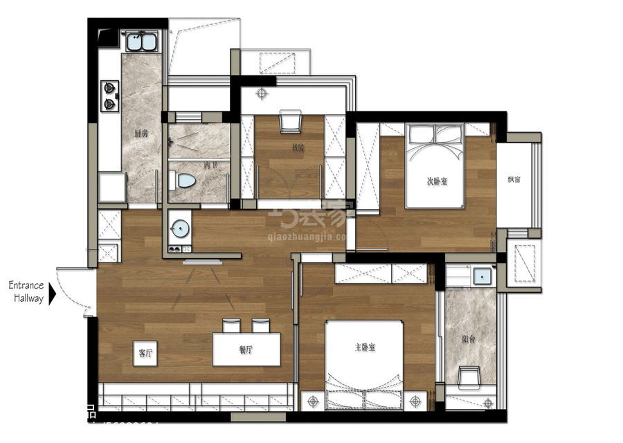 京泉馨苑105平米简约风格设计方案