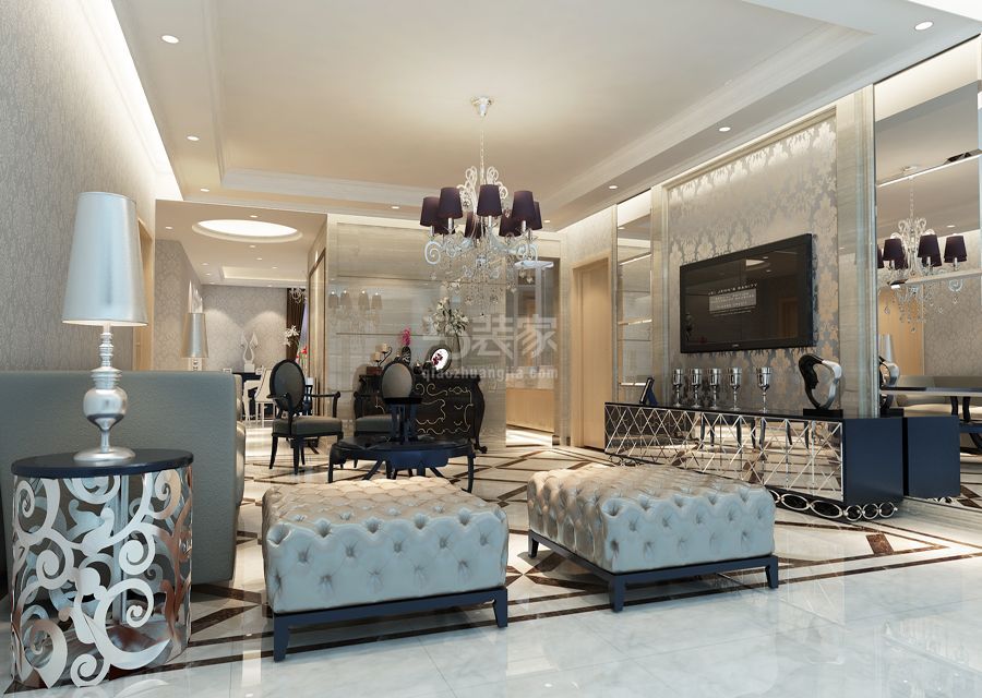 客厅-光彩家园130平米欧式风格设计方案