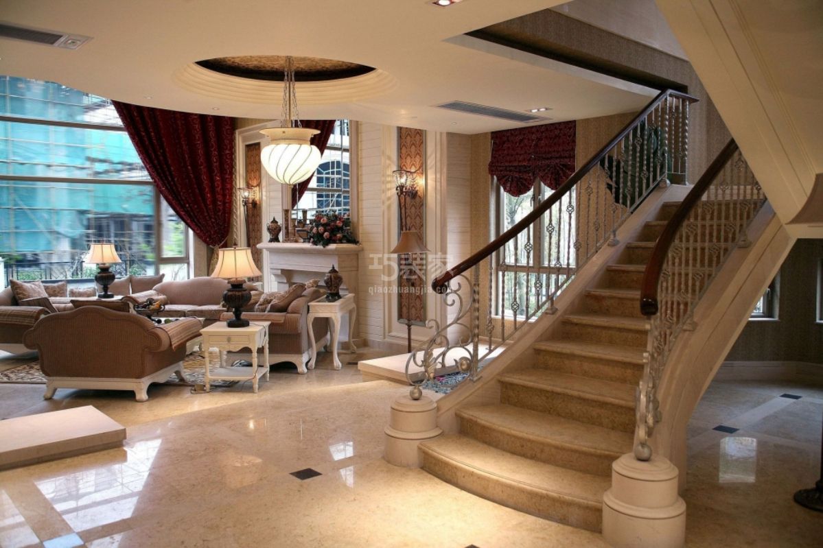 楼梯间-鲁能泰山别墅340平米欧式风格设计方案