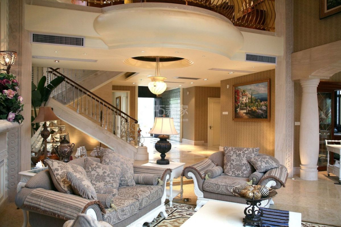 客厅-鲁能泰山别墅340平米欧式风格设计方案